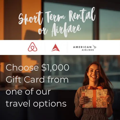 Your Choice of a Gift Card to Airbnb, Delta or American Airlines