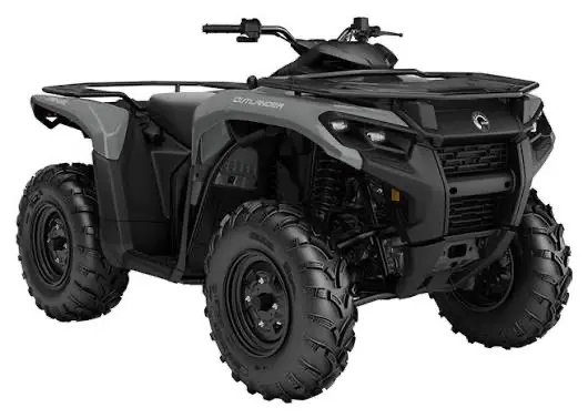 A black four-wheeler with a gun on the front.